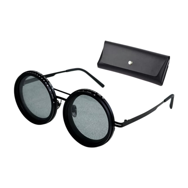 Gafas polarizadas redondeadas,Gafas de ajustables con lentes polarizadas redondeadas,Gafas de de playa con tinte ajustable,Gafas de ligeras decorativas para hombre y Negro de 52 mm