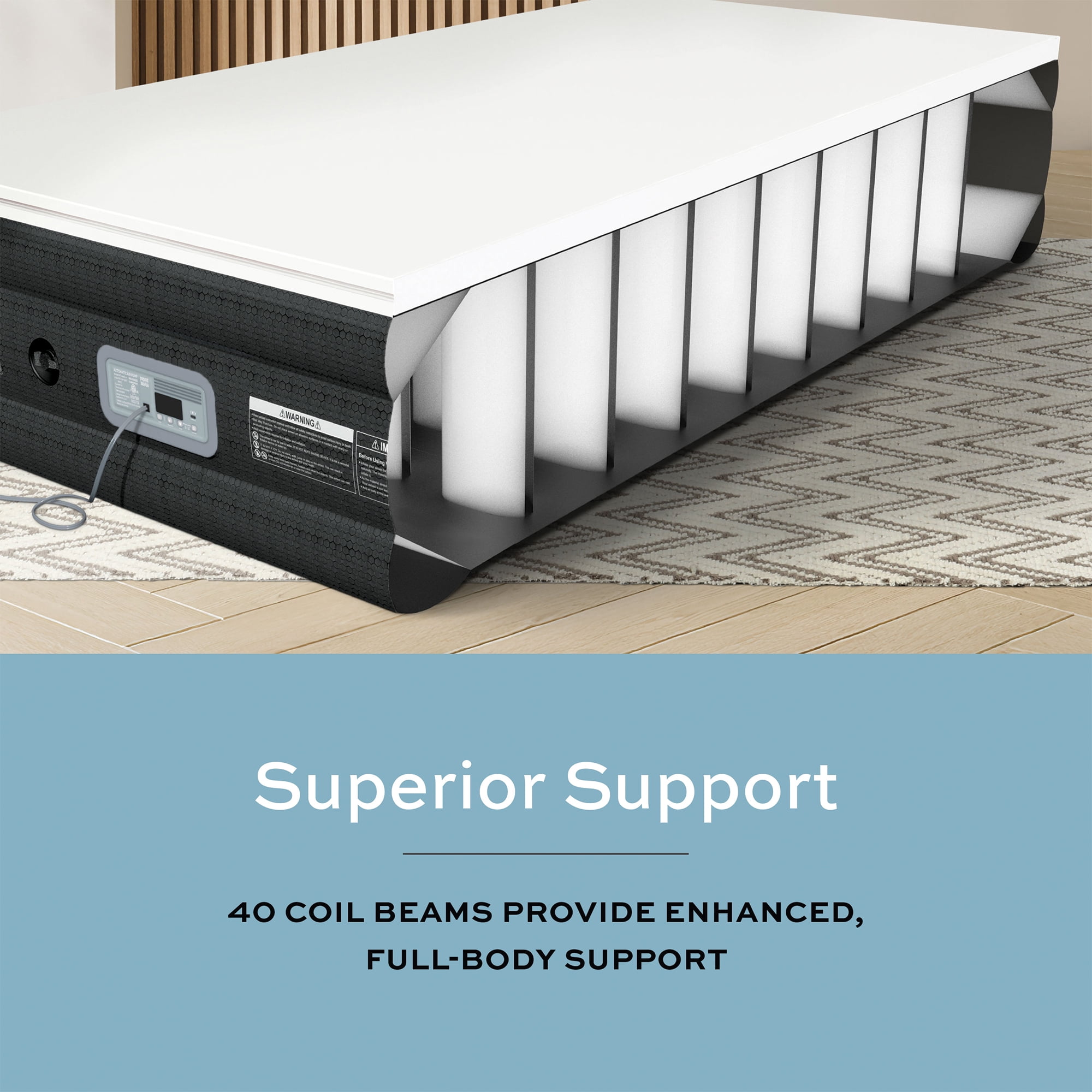 Foam Top Air Mattress with All-Night PressureSync Pump, Inflatable 18-Inch Queen Mattress by The Abodery