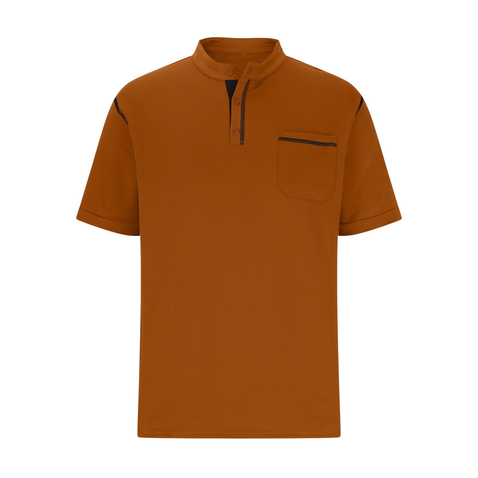 WREESH Men's Patchwork Henley Shirt Casual Short Sleeve Top