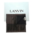 thumbnail image 3 of Lanvin 100% Wool Scarf – Brown Pinstripe, Lightweight Fringed Design for Mens, 3 of 4