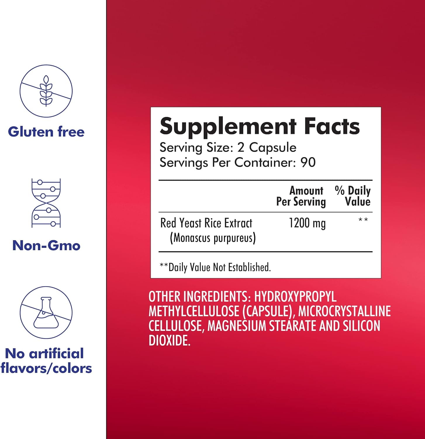 Santo Remedio Red Yeast Rice, Dietary Supplement, 1200 mg per Serving, 180 Capsules, Non-GMO, Gluten Free, No Artificial Flavors