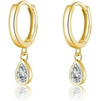 925 Sterling Silver Teardrop Small Hoop Earrings for Women Teens CZ Droplet Huggie Earrings with Diamond Dangle