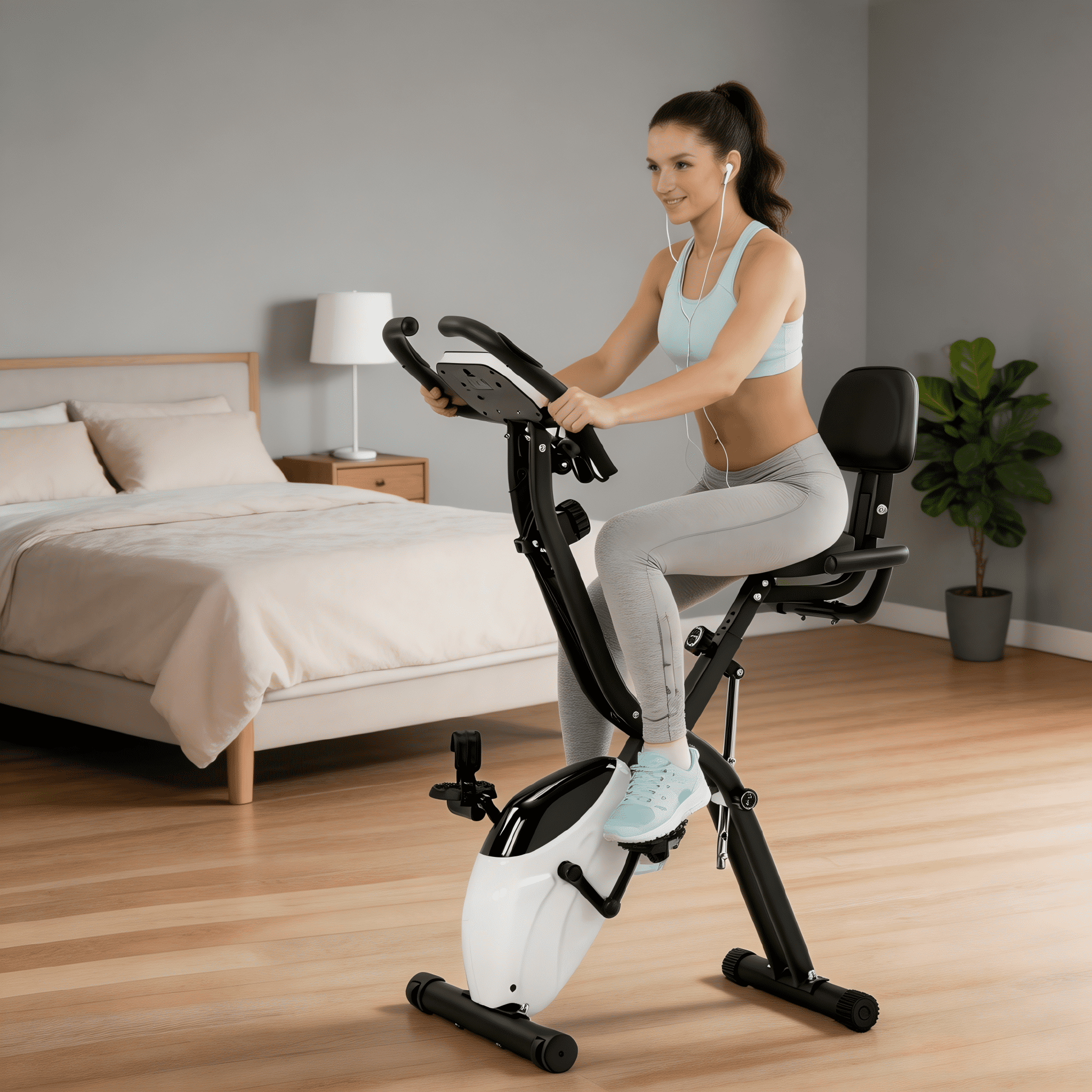 【EverNest Living】4-in-1 Folding Exercise Bike, Magnetic Stationary Bicycle, White