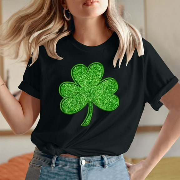 VgaVtl T Shirts for Women Plus Size St. Patrick's Day Short Sleeve Ladies Tops Holiday Cute Classic Fit Shamrock Tops,Black 3XL