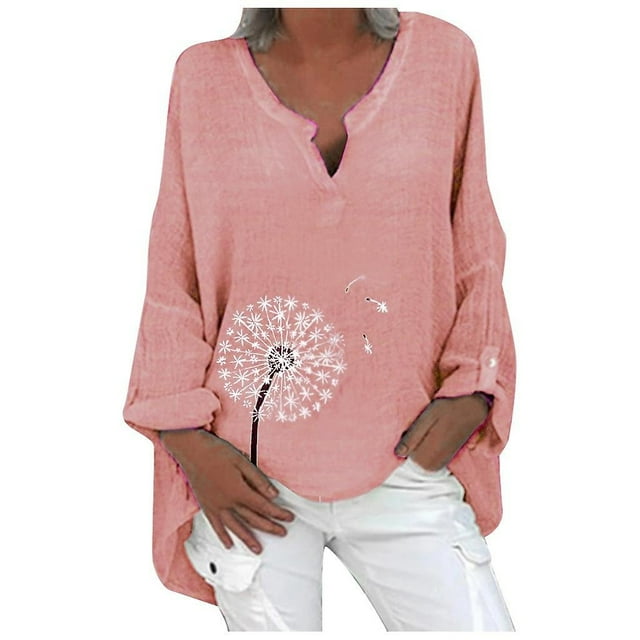 Blusa tipo camisa HUOGUO, talla grande, estampado floral, cuello en V, para mujer