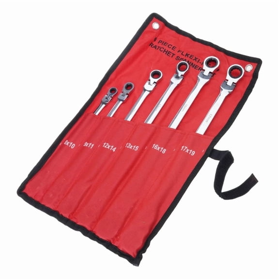 Double Box End Ratcheting Wrench Set Metric 6 Pcs 8-19mm Chrome Vanadium Steel