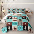 thumbnail image 2 of Manfei Western Tribal Aztec Bed Spread Queen 3pcs,Southwestern Cowboy Boots Hat Queen Coverlet Set,Turquoise Black Brown,1 Quilt and 2 Pillowcases, 2 of 7