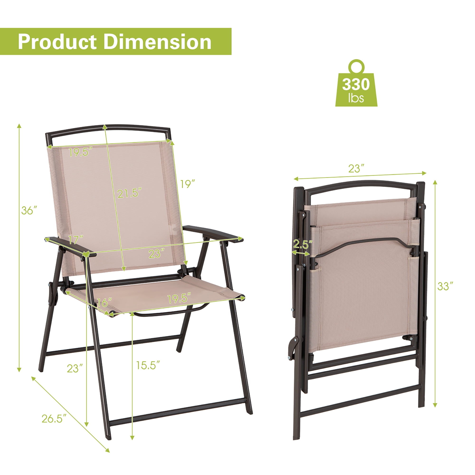 Costway 4 pcs Patio Folding Sling Dining Chairs Armrests Steel Frame Outdoor Beige
