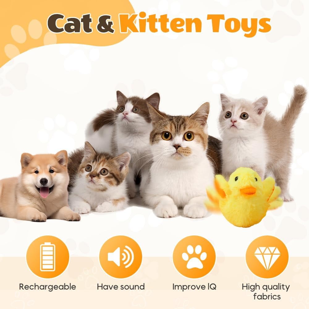 Cat Toy - Rechargeable Flapping Duck with Catnip, Touch-Activated Chirping Sound, Fluttering Wings Interactive Plush, Kitten Kicker Toy for All Breeds(1Pcs, B)