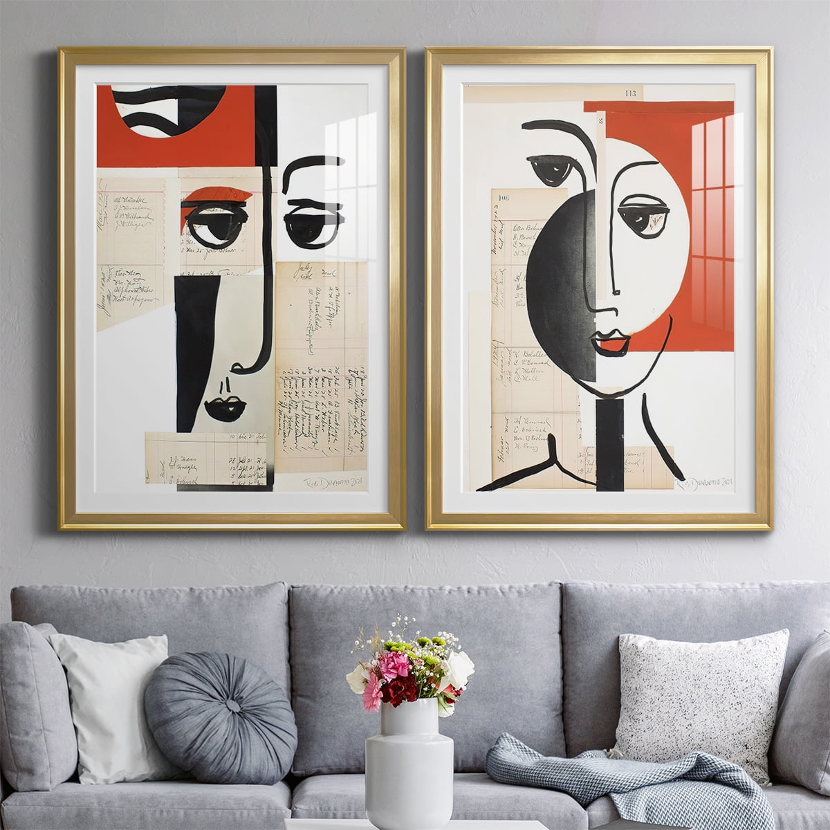 Wexford Home Faces of A Century III Premium Framed Print, 30.5" x 42.5" - Ready to Hang, Gold (Set of 2)