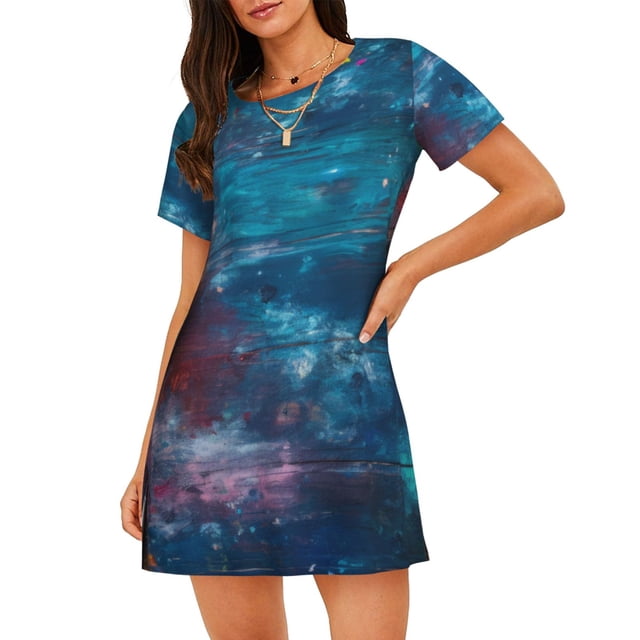 Easygdp Abstract Colorful Art Supplies Camisón de manga corta para mujer, informal, estampado