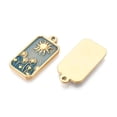 thumbnail image 2 of 304 Stainless Steel Pendants with Enamel Rectangle with Sun & Flower Charm Real 14K golden Plated Steel Blue 25.5x13.5x2.5mm Hole: 1.5mm, 2 of 3
