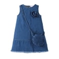thumbnail image 2 of Fozruso Little Girls Dresses Girls Denim Dress And Floral Applique Sleeveless Casual Outfit Summer Two Piece Sizes 4-5 Years, 2 of 7