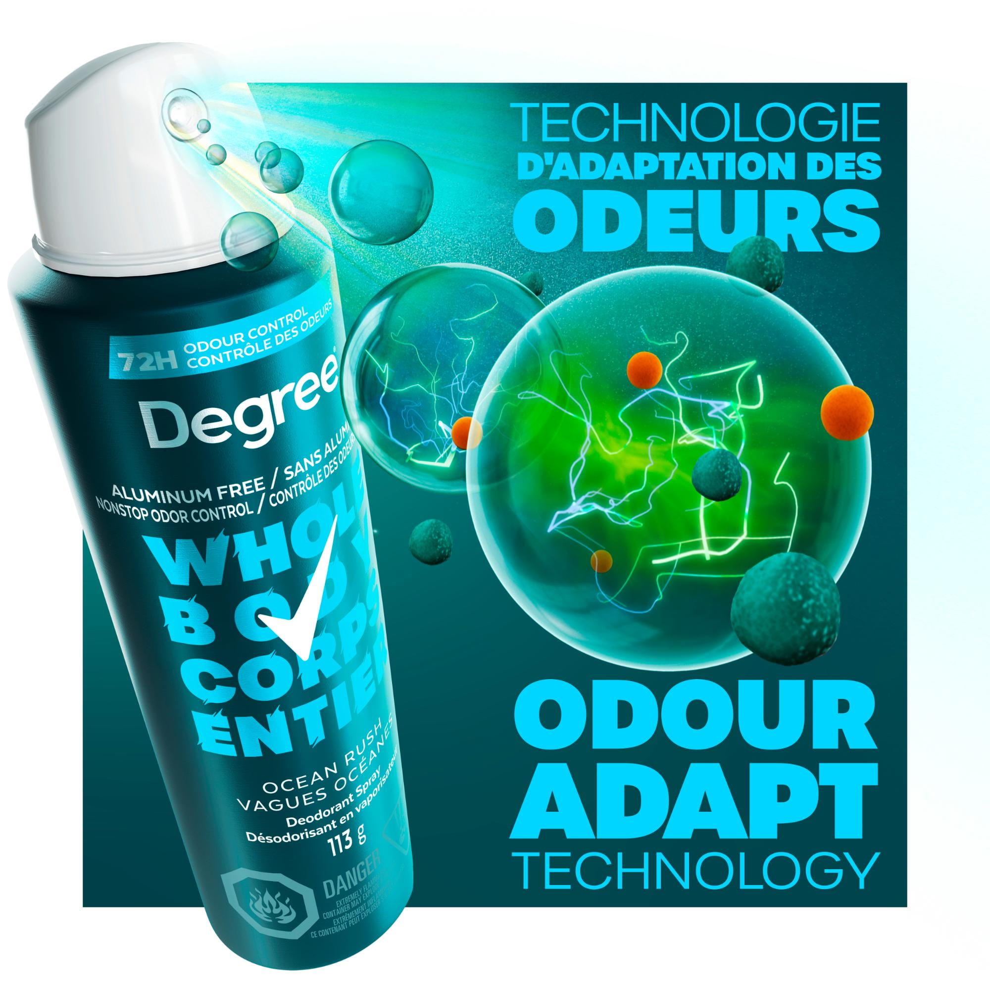 Degree Men Men Whole Body Deodorant Spray, Ocean Rush Scent, Aluminum Free 72H Odour Protection 113 g