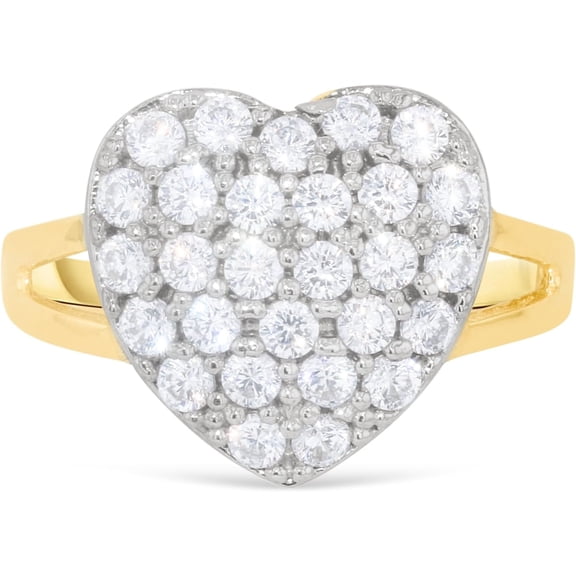 Floreo 10k Yellow Gold 14mm Two-Tone Heart CZ Double Shank Ring, Sizes 4-11