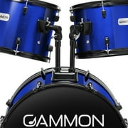 Gammon Percussion 5pc Adult Drum Set - Full Size Beginner Kit w/ Stool & Stands - Blue