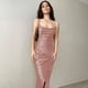 thumbnail image 2 of Vestido de tirantes de corte bajo de satén sedoso para mujer, vestido largo sin espalda, Sexy, informal, dobladillo dividido, cintura alta, ajustado, nuevo, 2 of 5