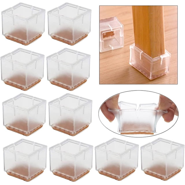 Tapas cuadradas para patas de muebles, silicona transparente duradera que mejora el deslizamiento de las sillas para un movimiento sin fricción, protege los pisos, protectores de piso para patas de