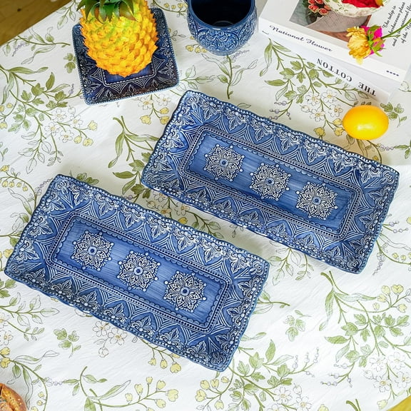 Antique Baroque Style Porcelain Serving Platter Set of 2, Elegant Ceramic Dish for Party Desserts, Fruit & Cheeses