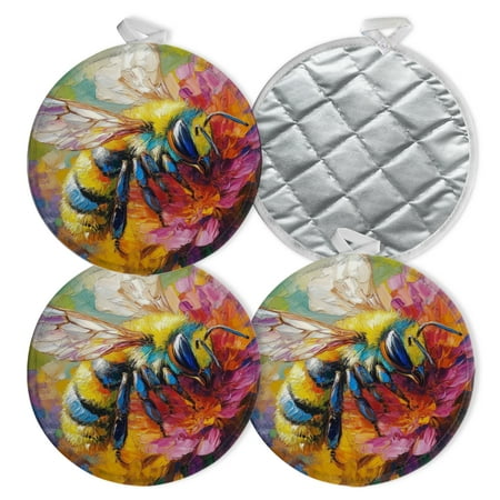 

4 PCS Pot Holders for Kitchen Potholders Sets with Hook for Oven Cooking Baking Colorful Bee Collecting Nectar