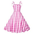 thumbnail image 5 of pstuiky Summer Dresses for Women 2025, Plaid Printed Cocktail & Party Dresses Midi Dress Fashion Sleeveless V-Neck Formal Dresses for Women Vintage Dress Pink XL, 5 of 8
