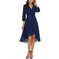 thumbnail image 2 of INSPIRE CHIC Women's V Neck 3/4 Sleeves High Low Chiffon Midi Dress L Navy Blue, 2 of 6