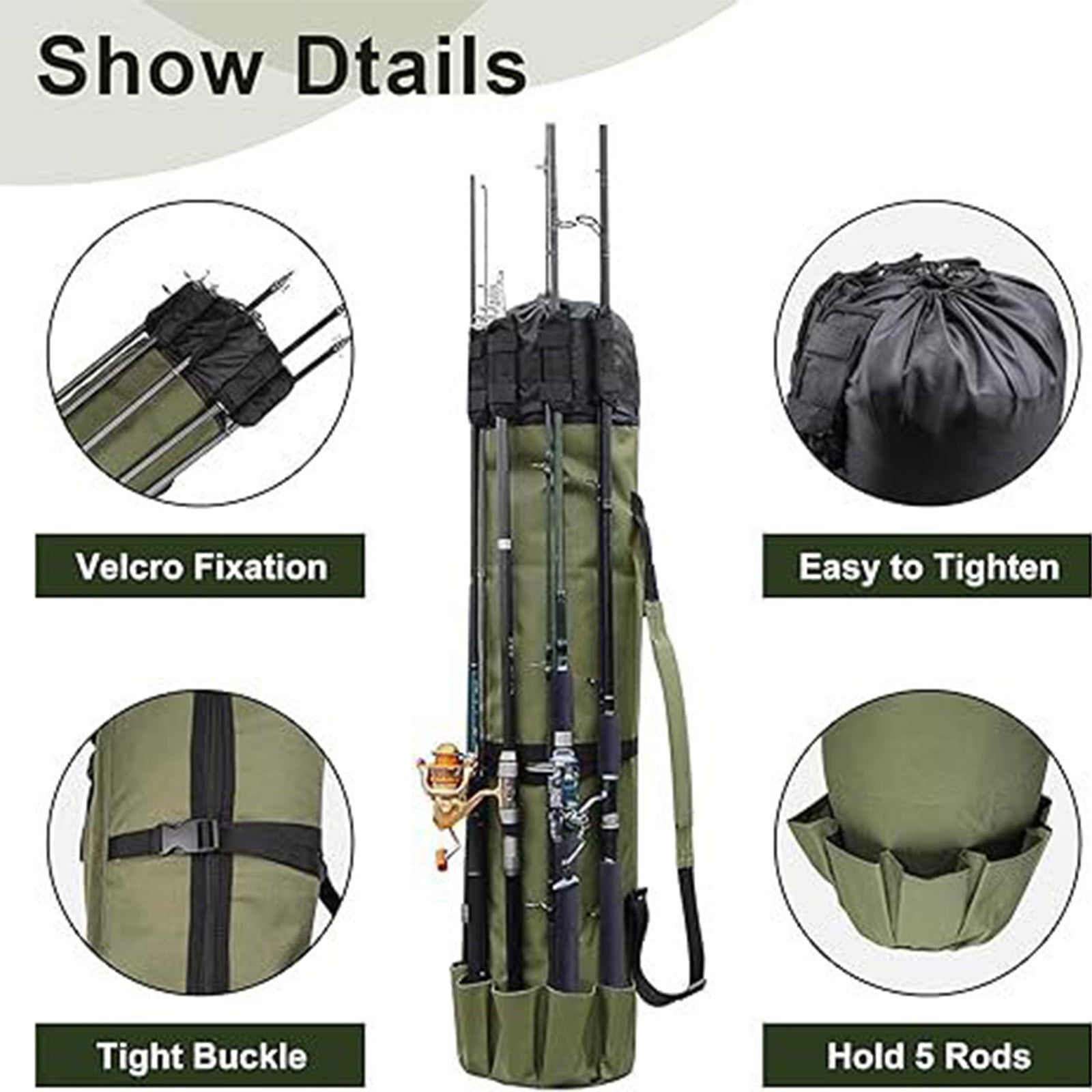 JMYHOAM Outdoor Bag Fishing Rod Carrier Fishing Reel Organizer Pole Storage Bag- Holds 5 Poles Travel Case Lightweight Tackle Box Multifunctional Stand Fishing Bags Fish Sports and Outdoors