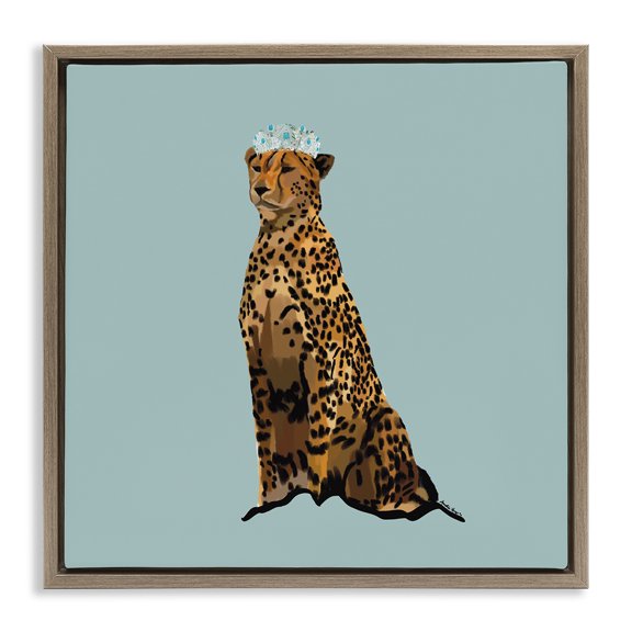 Stupell Industries Modern Regal Leopard with Crown Brown Floating Frame Canvas Art, 18 x 18, by Amelia Noyes