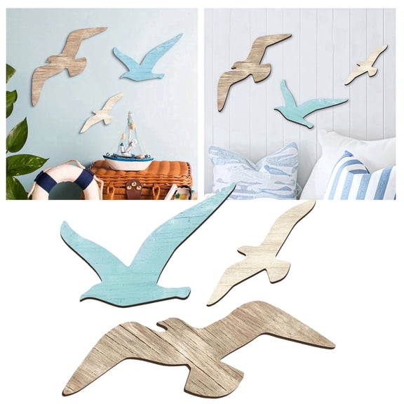 3pcs Seagull Wall Decor, Wooden Sea Bird Wall Hanging with Hooks, Ocean Home Decor Indoor Beach Art Decor for Bathroom Beach Room Decor Living Room Lake Decor for Home