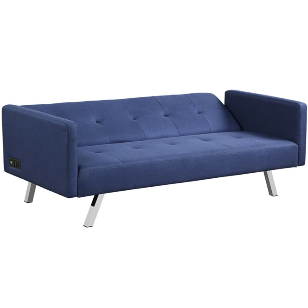 Finihen Convertible Futon Sofa Bed, Modern Convertible Sleeper Couch, 3 Seat Convertible Linen Fabric Futon Sofa with USB and Power Strip, for Living Room, Blue Finihen Convertible Futon Sofa Bed, Modern Convertible Sleeper Couch, 3 Seat Convertible Linen Fabric Futon Sofa with USB and Power Strip, for Living Room, Blue