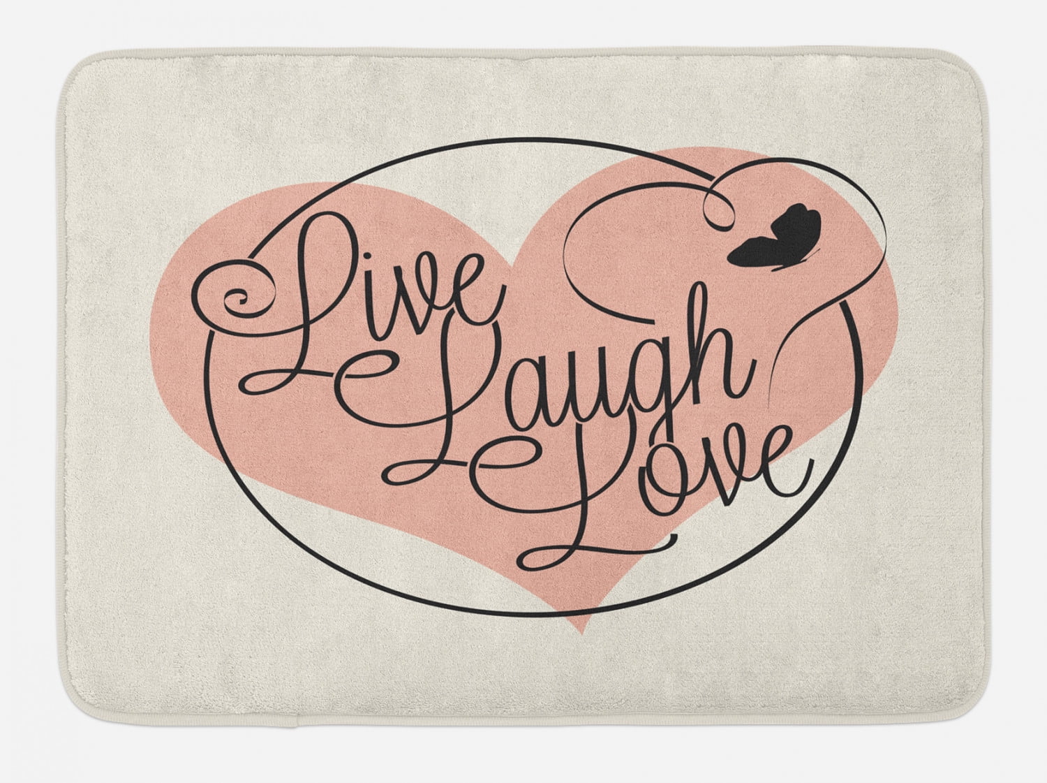 Live Laugh Love Bath Mat, Romance Valentine's Day Theme Calligraphy Art