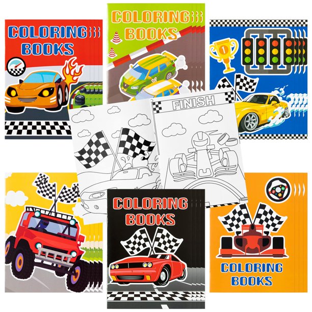 Libros para colorear JAPBOR Race Car Party Kids, 24 unidades con 6 tapas