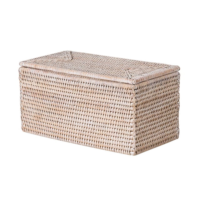Kouboo La Jolla Rectangular Rattan Box White-Wash Toilet Roll Storage Basket (1030101)