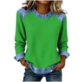 thumbnail image 2 of Frostluinai Womens Denim Shirts Long Sleeve Waffle Patchwork Tops Crew Neck Color Block Jean Blouses Camisas De Mezclilla Para Mujer, 2 of 6