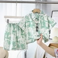 thumbnail image 2 of KPOPLK Toddler Boy's 2 Piece Outfits Set for 6M 9M 12M 18M 2T 3T 4T Striped Short Sets Button Up Shirt and Shorts Clothes Sets(3-4 Years,Green), 2 of 5