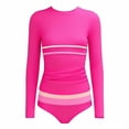 thumbnail image 4 of Girls Long Sleeve Color Stripe Rash Guard Swimsuit Slim Fit Two Piece Bathing Suit Beach Swimwear for Ages 7-16 Years, 4 of 4