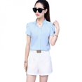 thumbnail image 1 of Greyghost SL-New Printemps Automne Tops Bureau Dames Blouse Mode Manches Courtes V-Cou Slim Pétale, 1 of 6