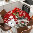thumbnail image 2 of Red Christmas Round Tablecloth 55-60 Inch Round Fitted Table Cloth with Elastic Edge, Snowman Truck Xmas Balls Snowflake Waterproof Table Cover Protector for Outdoor Picnic Party Dining, 2 of 6