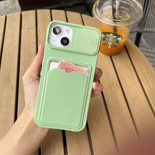 Funda de teléfono tipo billetera con tarjetero de protección para cámara deslizante para iPhone 13 14 Pro Max 12 11 X XR XS Max 7 8 Plus SE, funda de silicona suave Tan Jianjun unisex
