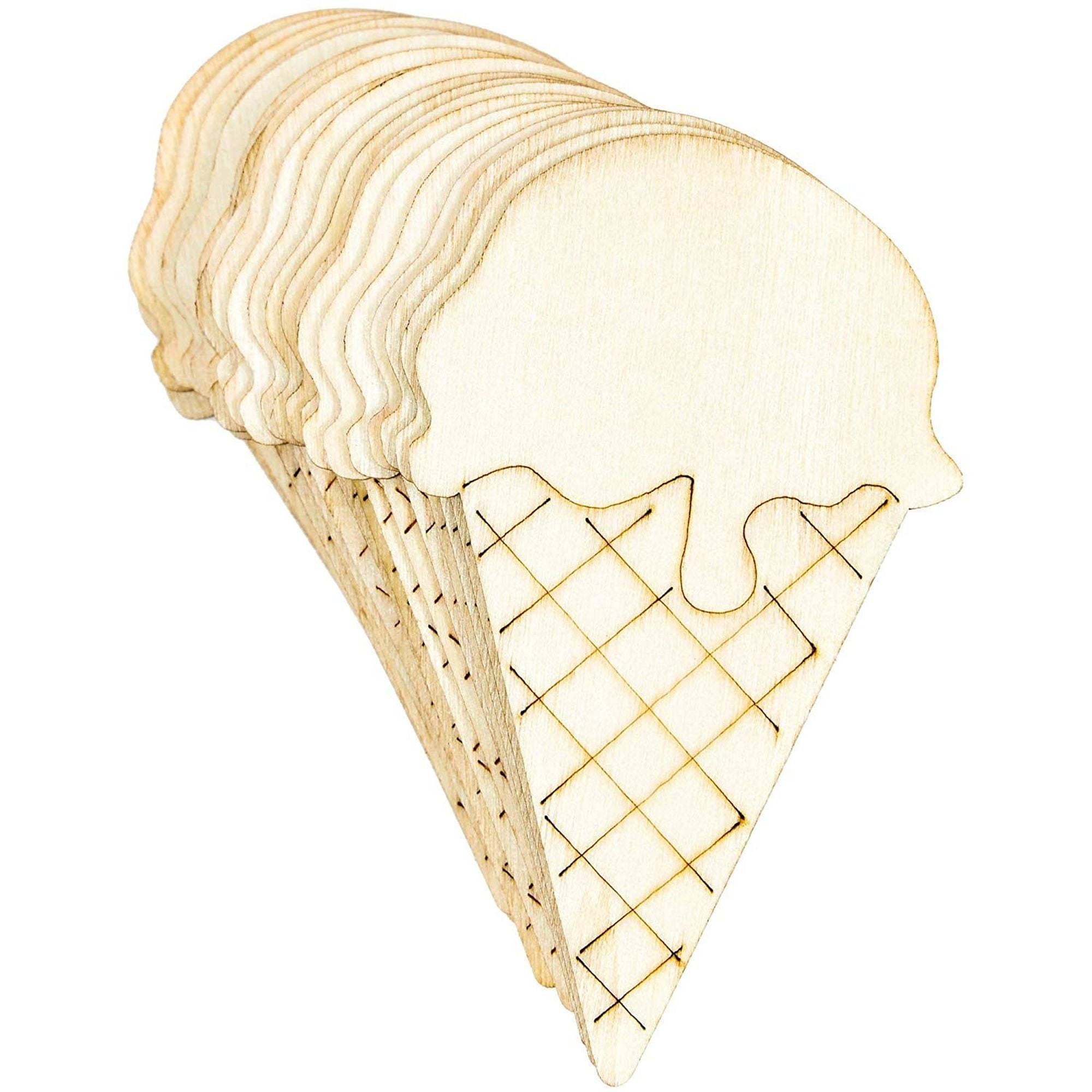 24 Pack Unfinished Wood Cutouts 2"x3.9"x0.1" Wooden Ice Cream Cone