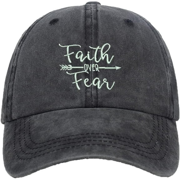 Unisex Faith Over Fear Embroidered Baseball Hat Low Profile Washed Distressed Vintage Baseball Cap Adjustable Dad Hat Unisex