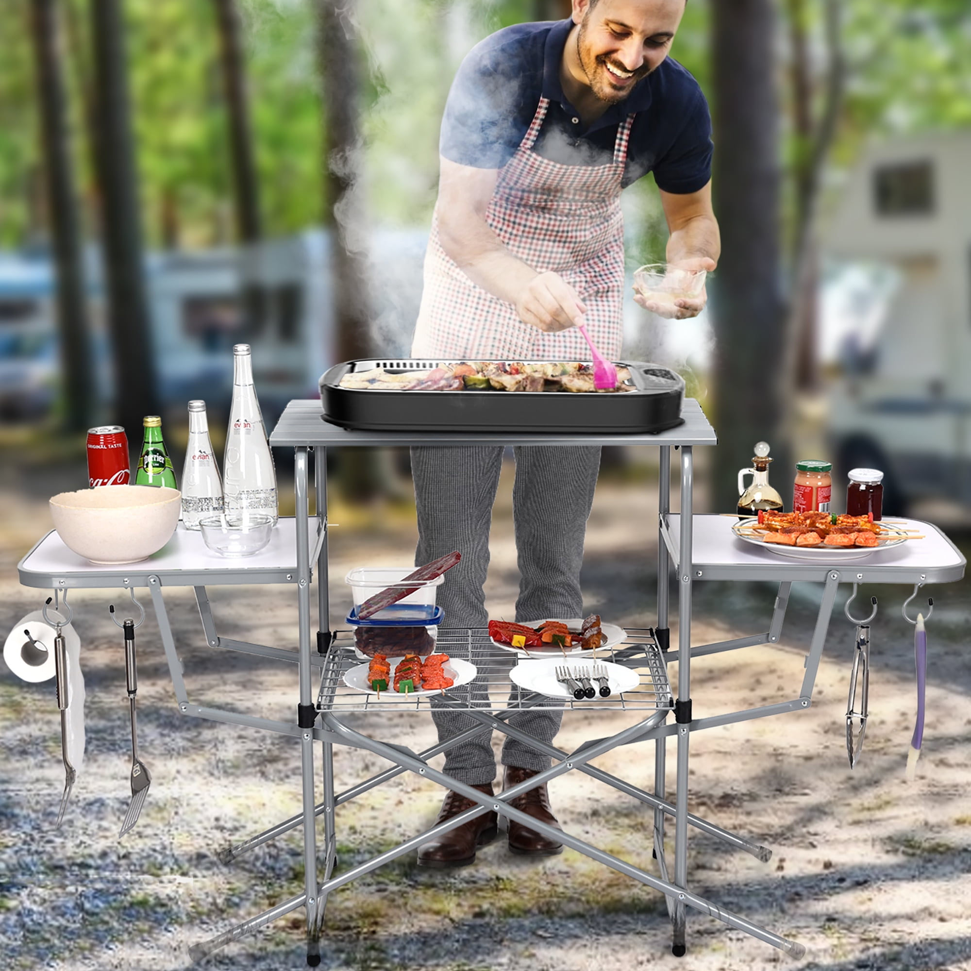 Details about   Portable Grilling Stand Folding BBQ Table Camping Table with Carrying Bag 