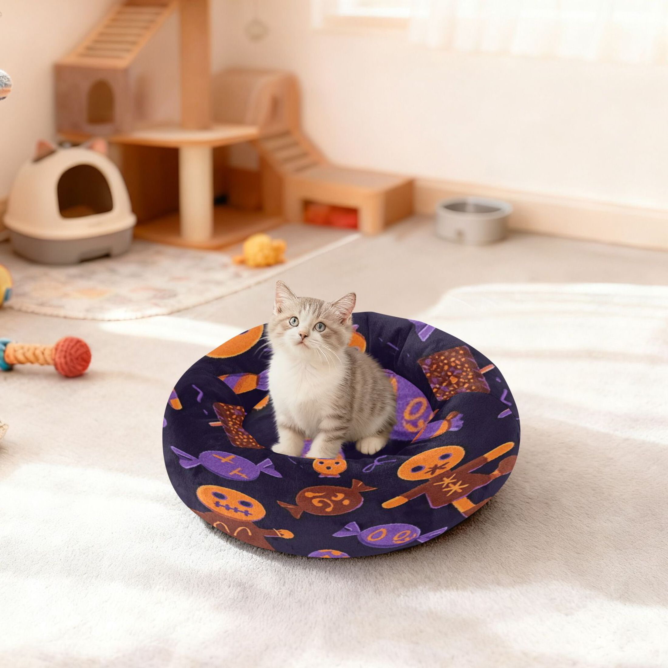 Iauyy Pet Couch Donut Cat Bed for Indoor Cats/Small Dogs Washable & Machine with Non-slip Bottom Calming Cat Furniture, Voodoo Doll (XS)