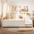 thumbnail image 2 of Bellemave Montessori Twin Floor Bed with Bookshelf, Solid Wood Kids Twin Size Bed Frame with Rail and Slats, No Box Spring Needed (Beige), 2 of 8