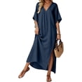 thumbnail image 2 of Tqcoqu Women's Beach Vacation Midi Dresses,V Neck Side Slit Kaftan Cover Up Dress,Navy Women's S-XXXL, 2 of 9