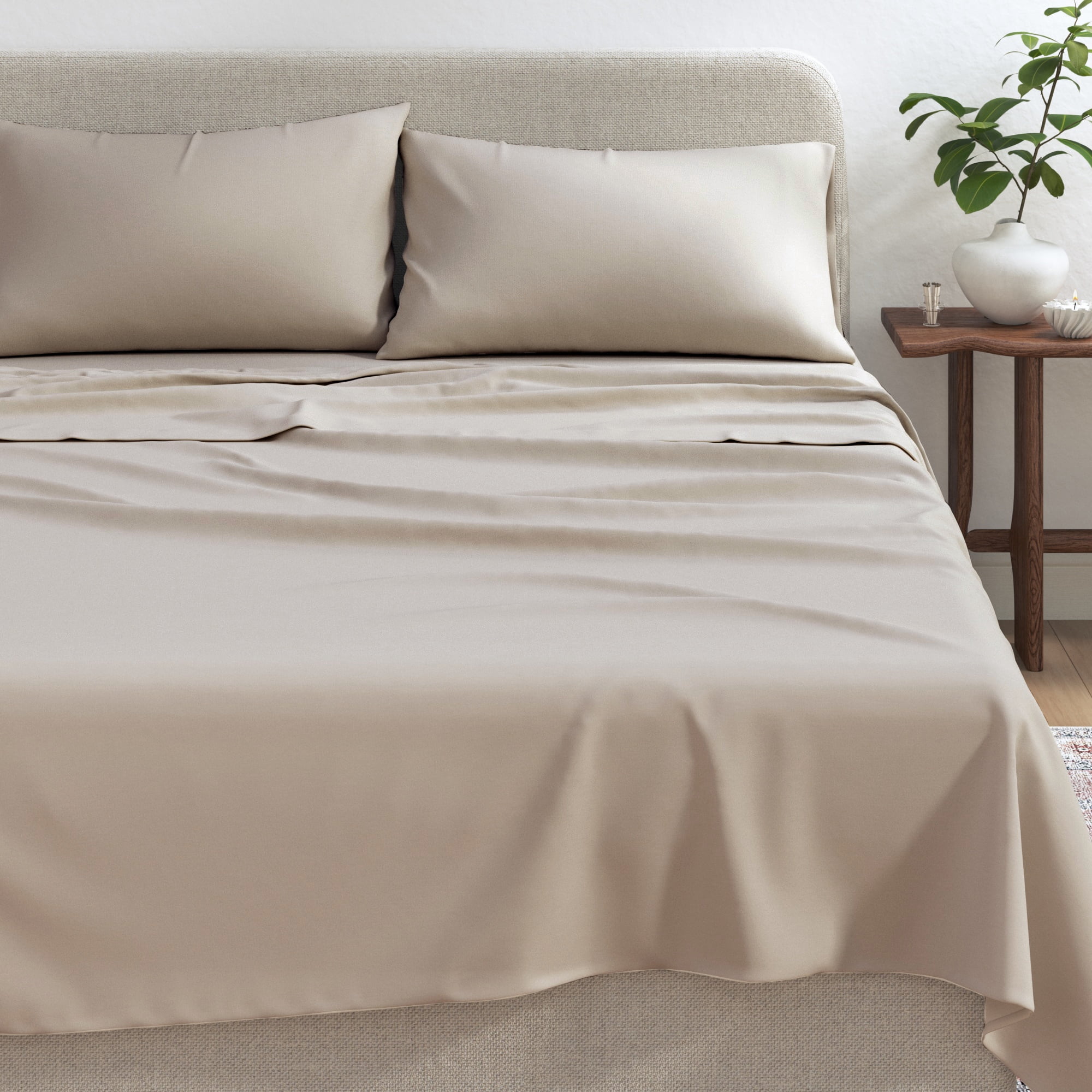 Viscose from Bamboo & Cotton Blend Jersey Sheet Set - Ultra-Soft, Breathable, Stretchy 4-Piece Bedding Set (Queen, Sand)