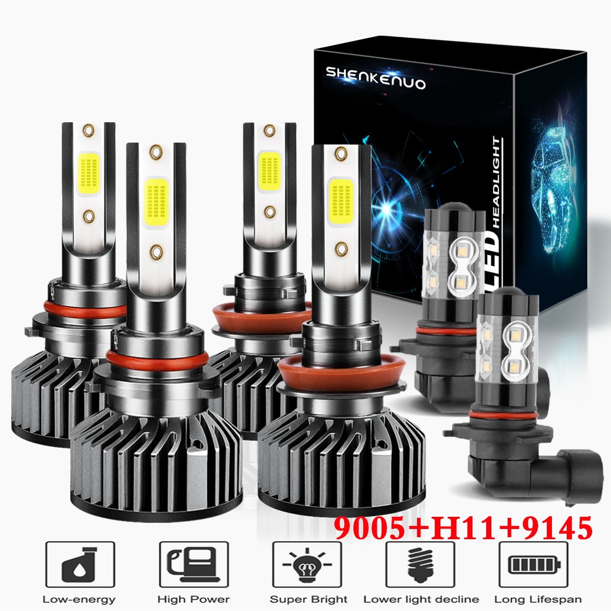 9005 9145 LED Headlight Kit 100W 20000LM High Low Beam Bulb HB3 H10 6000K White 