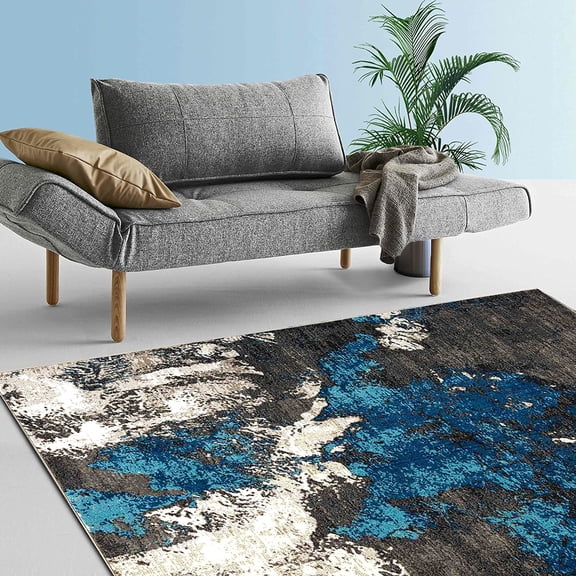 HR HANDCRAFT RUGS HR Marble Rugs Multi Color Abstract Livingroom & Dining Room Chick Area Rug Non-Shedding Turquoise - 8' x 10'