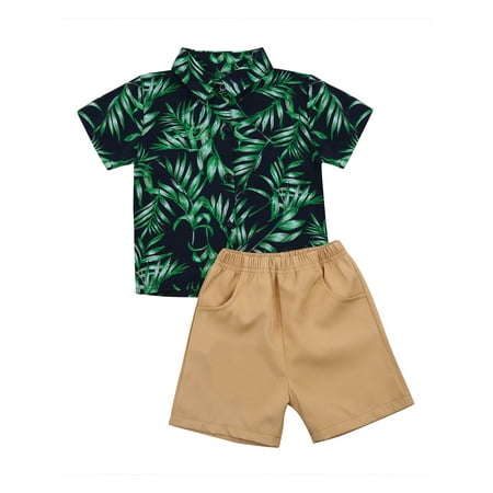 

TheFound Toddler Baby Boy Short Sleeve Button Down Shirt Shorts Set 2T 3T 4T 5T 6T Outfits Summer Clothes
