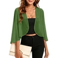thumbnail image 2 of Vinsonshop 3/4 Sleeve Sheer Shrugs for Women Chiffon Bolero Open Front Lightweight Cropped Cardigan Top Green M, 2 of 6